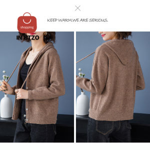 Womens Long Sleeve Hooded Knitted Blouses Korean Plain Open Shirt Sweater New Fashion All-match Loose Tops