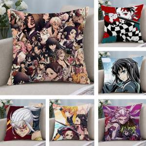 Bandai | Demon Slayer Shinazugawa Sanemi Anime Plush Pillow Cover Soft Short Plush Cushion Cover For Sofa Bedroom Home Decor Gift