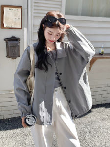 Gray Fashionable Simple Casual Style PU Leather Jacket Womens Loose Slimming Spring Autumn New Arrival Short Coat