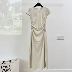 Summer New Style French Waist Cinching Slimming Dress Pleated Mid-Length Wrap around Skirt Korean Version Commute Style Dress