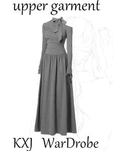 ชุดเดรสยาวคอวีแขนยาวสไตล์ฝรั่งเศส ช่วงฤดูใบไม้ร่วง ชุดชั้นใน ผูกโบว์ผีเสื้อ ชุดเดรสยาว ชุดทำงาน ชุดทำงาน ชุดทำงาน