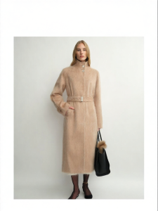 Cashmere Fluffy Standing Collar Saddle Shoulder Straight Coat Women