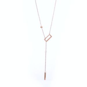 Chow Sang Sang 周生生 Minty Collection 18K Rose Gold Sleek Bar Necklace 92234N