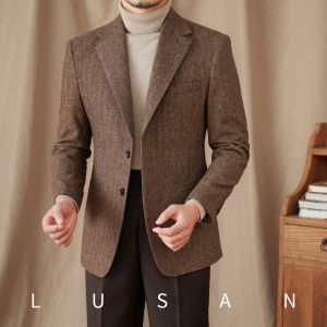 Vintage All-match Warm Wool 50% Herringbone Pattern Suit for Men