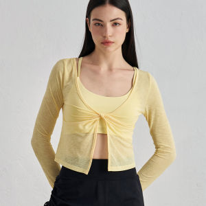 เสื้อออกกำลังกายโยคะสำหรับผู้หญิง ฤดูร้อน 2025 แขนยาว ระบายอากาศได้ดี แห้งเร็ว ลำลอง ฟิตเนส เสื้อคลุมกันหนาวแบบบาง น้ำหนักเบา โพลีเอสเตอร์