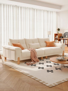 KLESK | Cream Wooden Aesthetic Soft Velvety Sofa Fabric Oak High Legs Latex Feather