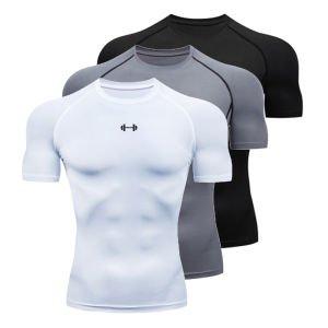 Men Running Compression T-shirt Short Sleeve Sport Tees Gym Fitness Sweatshirt Male Jogging Tracksuit Homme Athletic Shirt Tops