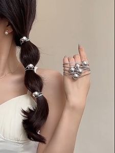 Dây cột tóc hạt tròn bạc bóng co giãn phong cách thanh lịch dành cho nữ CT46