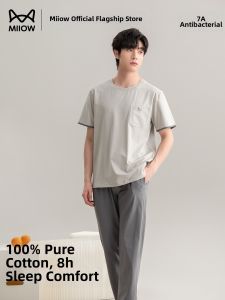 MiiOW | Cotton Thin Spring Autumn Mens Sleepwear Short Sleeve Long Pants