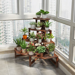 Corner Outdoor Stepped Flower Stand Balcony Corner Solid Wood Succulent Jardiniere Antiseptic Wood Triangle Flower Rack Corner