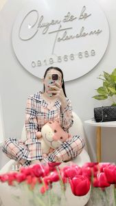 Đồ bộ Tolen nữ kiểu Pyjama tay dài hoạ tiết hoa