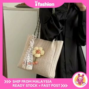 iFASHION 2055 READY STOCK Bucket Bag Class Commuting Tote Bag Womens Large Capacity Vacation Shoulder Straw Bag