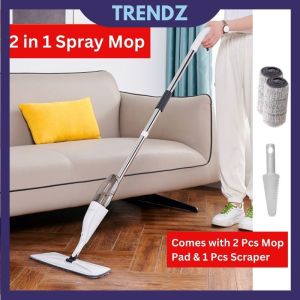 2 in 1 Water Spray Mop Easy Spray Mop with Microfiber Pad Microfiber Mop Lazy Mop Wet & Dry Mop Mop Lantai Spray