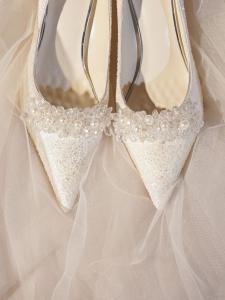 Princess Style Wedding Shoes Pearl High Heels Formal Dresses Evening Parties Silver White Main Dress Female Models Bride