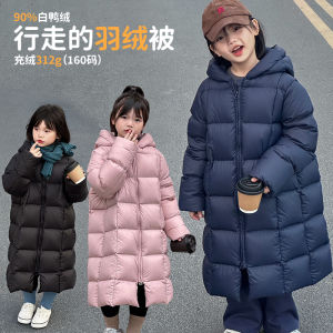 Northeast Childrens down Jacket Thick Mid-Length White Duck down Winter Womens Hooded Cold-Resistant minus 30 Degrees Childrens