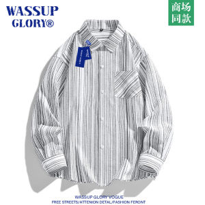 Wassup Glory Mens Striped Loose Fit Long Sleeve Shirt Trendy Handsome Casual Design Autumn Outerwear Polyester Cotton Blend