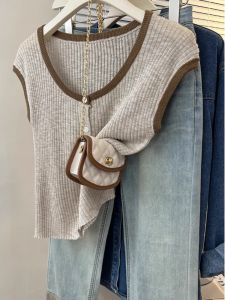 Áo Thun Dệt Kim Tay Ngắn Ôm Vừa Vặn Mùa Hè Dongdaemun Cổ Tròn Màu Trơn Đa Năng Phong Cách Hàn Quốc Thời Trang Nữ