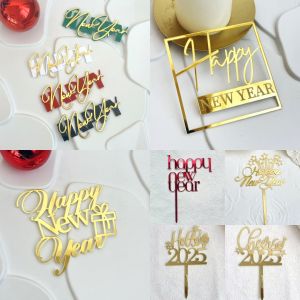 ท็อปเปอร์เค้ก2025สุขสันต์วันปีใหม่ตัวท็อปเปอร์เค้กอะคริลิคสวัสดี2025ตกแต่งเค้กสำหรับธีม2025ปีใหม่อุปกรณ์ของตกแต่งเทศกาลงานปาร์ตี้ปีใหม่