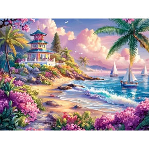 Scenic Seaside House and Ship Landscape Jigsaw Puzzle 500/1000/1200/2000PCS Stress Relief Puzzle Wall Art Decor Gift