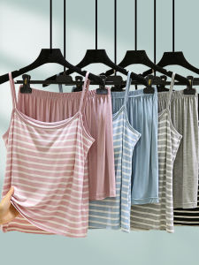 Modal Sleeveless Nightgown Set Womens Summer Lightweight Casual Home Clothes Bra-Free round Neck Short Pants Sleepwear