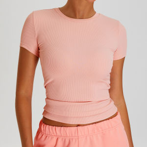 Quick-Dry Fine Ribbed T-Shirt for Yoga Running Sports