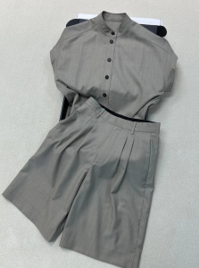 DANTING | Elegant Luxurious Gray Shirt and Shorts Two Piece Set