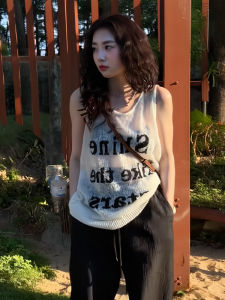 BINKAFENNY | White See-through Letter Knitted Strap Vest Women Summer New Style Versatile Hot Girl Sleeveless Mini Top Commute Style Slim Fit