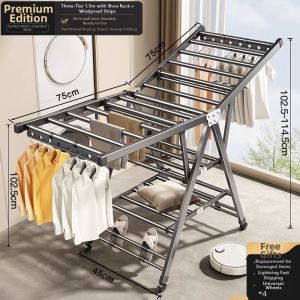 Foldable Movable Floor Standing Drying Rack
