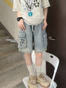 Quần Short Denim Lưng Chun Rộng Rãi Phong Cách Nhật Bản Dễ Thương Của Thương Hiệu Panda Sister Quần Dài Năm Điểm Quần Áo Công Sở