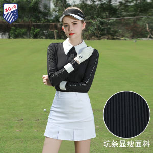 ZG6 Golf Womens Long Sleeve T-Shirt Slim Fit Bell Bottom Pants Quick Dry Sportswear White Top Bottoms Golf Clothing