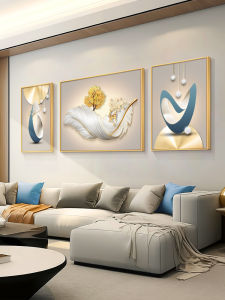 Modern Luxury Feather Decorative Painting High-End Triple Frame Sofa Background Wall Art Minimalist Style Crystal Film Core Animal Pattern