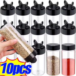 10/5Pcs Portable Plastic Butterfly Lid Seasoning Box / Multi-size Double-turn Large-capacity Salt Jar / Clear Condiment Bottle / Kitchen BBQ Containers / Spice Powders Jar Pepper Shakers