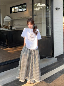 เสื้อยืดแขนสั้นลายตัวอักษรแมวสุดน่ารักสำหรับผู้หญิง ฤดูใบไม้ร่วง 2025 ใหม่ ลดอายุ ลำลอง หลวม แฟชั่น ลำลอง แขนสั้น คอกลม