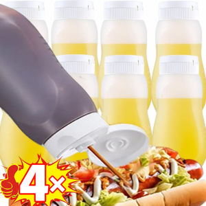 4Pcs 330ml Sauce Squeeze Bottle Salad Dressing Container Portable Seasoning Box with Cap Honey Ketchup Syrup Liquid Sauces Bottles