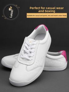 Soft Cowhide Tai Chi Shoes with Bull Tendon Sole for Men And Women Martial Arts Sports White Sneakers Big Braid Design