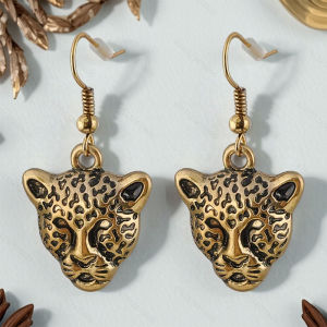 Cute Leopard Earrings with Pendant European Stereoscopic Trend Fashion Jewelry Ancient Gold Color Lovely Accessory