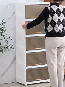 Flip Top Storage Box Kitchen Storage Cabinet Clothing Transparent Foldable Organizer Drawer Cabinet with Wheel for Clothes Space-Saving Storage Cabinet Multi-layer Storage Box Organizer