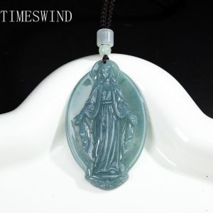 TIMESWIND Authentic A-Type Jade Natural Maria Oval Pendant Blue Water Men Women Necklace for Gift Fashion Jewelry with Certificate