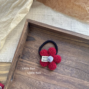 Adorable Red Cartoon Bear Flower Hair Ties And Hair Bands for Childrens Hair Accessory New Years Festive Style Fabric Hair Bands