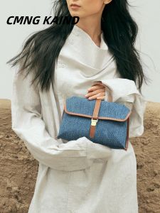 Large Capacity Denim Messenger Bag Womens Commuter Single Shoulder Crossbody Bag Trendy Casual Handbag Soft Handle Magnetic Buckle