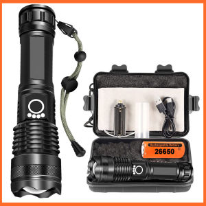 100000 Lumens Super Bright Torch Light Powerful Flashlight Lampu Suluh Led Alloy Body Rechargeable Light with Charger Light 5 Modes High Powered Handheld Flash Light 手电筒 强光 led 远射 可充电
