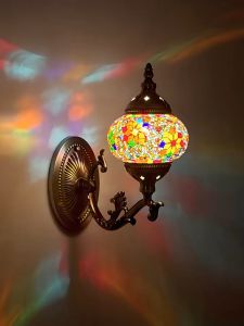 [Local Seller!]Turkish Moroccan Wall Lamp Mosaic Stained Glass Mood Light Bedside/Home Bohemian Decoration free LED Bulb