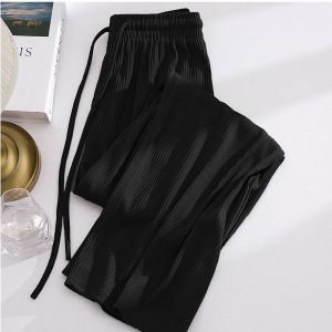 Sporty Straight Leg Pants Womens New 2025 Cool Independent Nine Points Loose Ice Silk Pants Small Size High Waist Wide Leg