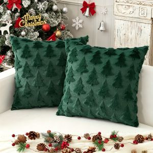 Christmas Throw Pillow Cover Soft Plush Christmas Tree Pillowcase For Living Room Bedroom Christmas Party Decor 1pc 18X18 Inch