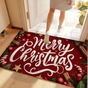 Thảm Cửa Xe Tải Màu Đỏ VIKAMA Winter Village Chống Trơn Trượt Thảm Lối Vào Giáng Sinh Dùng Cho Cửa Trước Trong Nhà Ngoài Trời Trang Trí Nhà Nông Thôn Phong Cách Hiện Đại Chất Liệu Polyester