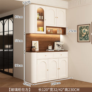 Luxurious Real Wood Vintage Sideboard Cabinet Integrated against Wall Living Room Combination Storage Cabinet round Arc Wine Tea Water Cabinet