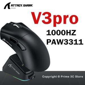 ATTACK SHARK | ATTACK SHARK V3 Pro Wireless Mouse 65g PAW3311 25K DPI 1000Hz Tri-Mode BT 2.4G Wired RGB Charging Dock Gaming Mouse for PC Mac