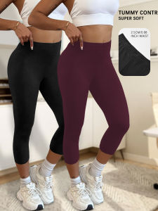 2 Pack Womens Super Soft Capri Pants High Stretchy Breathable Pants Workout Running Yoga Athletic Pants Gym Leggings
