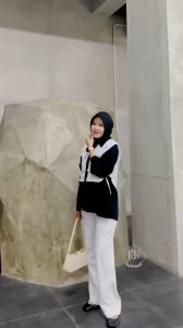 Kemeja Polo Linen Motif Etnik Mix Rayon Brokat - Atasan Muslimah Wanita