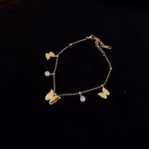 OYJR Butterfly Gelang Kaki Emas Anklet for Women Diamond Stainless Gold Anklets Chain Accessories Jewelry Gift脚链